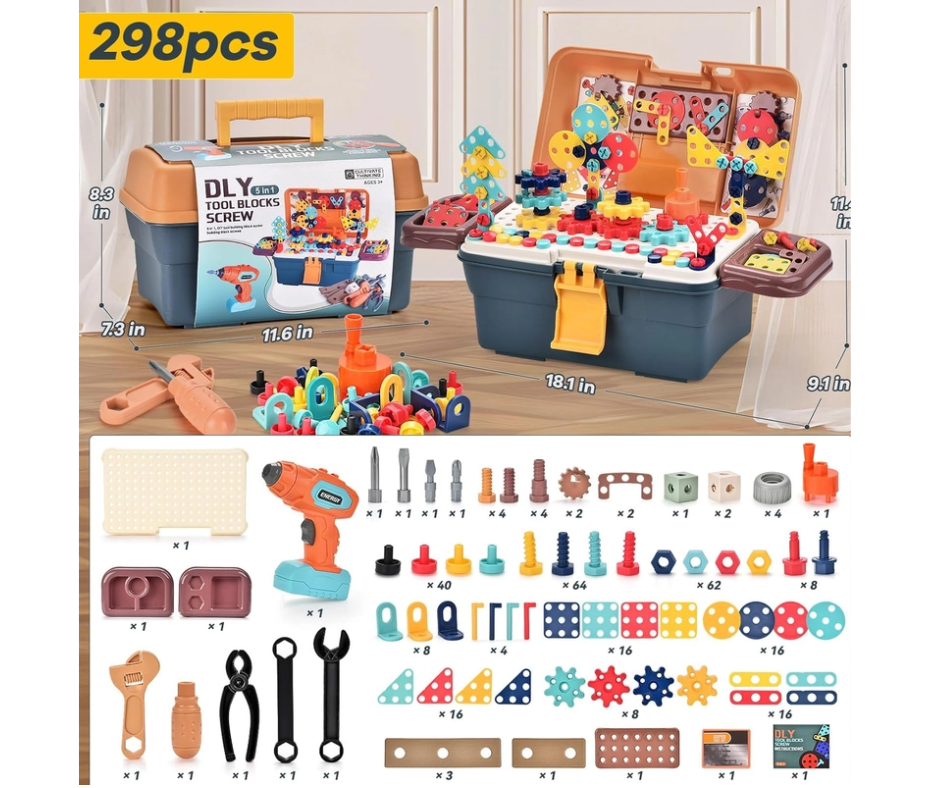 Little Engineer's Ultimate Toolbox - 298pc STEM Building Set with Electric Drill